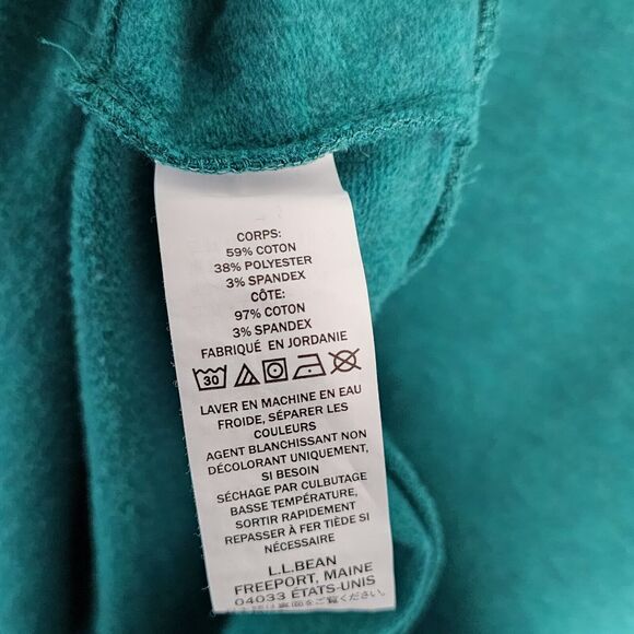 L.L. Bean Cozy Pullover Women's Sweatshirt Cowl Neck Thumb Holes Teal Green PM - Picture 5 of 5